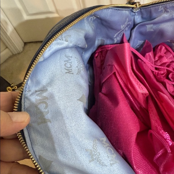 MCM Shoulder Bag in leather with studs- Navy Blue - Picture 8 of 9